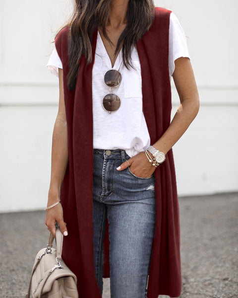 Cardigan tendance mi-long sans manches pour femme M300300 