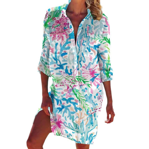 Bikinijacke Shirt Badeanzug Strickjacke Damen bedruckt Resort Strandshirt m301274 