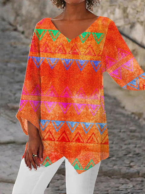 Damen-T-Shirt mit V-Ausschnitt und neunviertellangen Ärmeln und Tiermotiven, lockeres Motiv, m301289 
