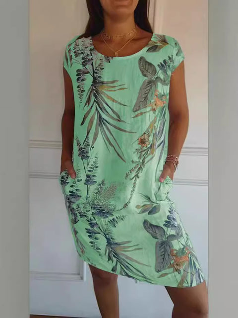 Robe ample à col rond et manches courtes imprimée m300103 