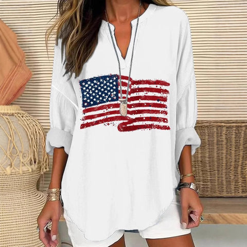 T-shirt ample à manches longues et col en V imprimé 3D m301360 
