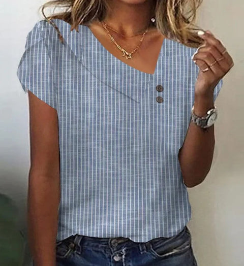 Women's short-sleeved top button V-neck m302369