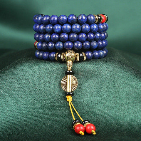 Lapislazuli 108 Buddha Perlen Armband mit roten türkisfarbenen Perlen m3331230