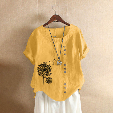 Large size casual loose cotton and linen short-sleeved pullover T-shirt cotton and linen women's clothing large size women's clothing m302737