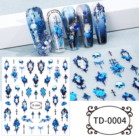 Autocollant en gel souple 5D Zhengxiang Diablo Rose Gothic Nail Art, autocollant en relief pour ongles m3331199