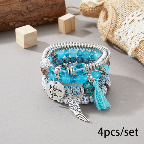 Nouveau bracelet bohème créatif à pompons et perles multicouches m3331286