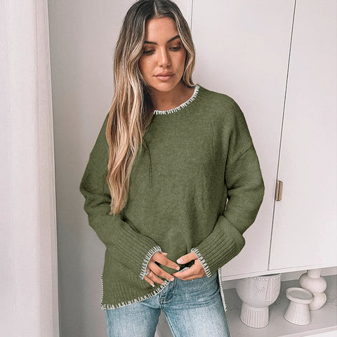 Pull en tricot tendance à col ras du cou pour femme m300629 