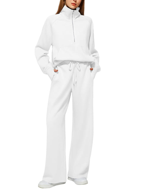 Women's two-piece oversized half-zipper sweatshirt wide-leg sweatpants casual cover m301809
