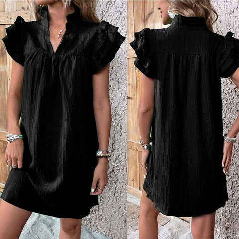 Robe pull polyvalente à col en V et manches en feuille de lotus multicouches m301019 