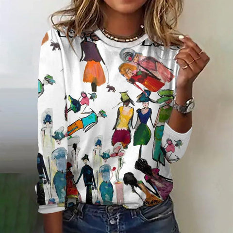 Creative flower 3D digital printing casual trend crew neck T-shirt m302222