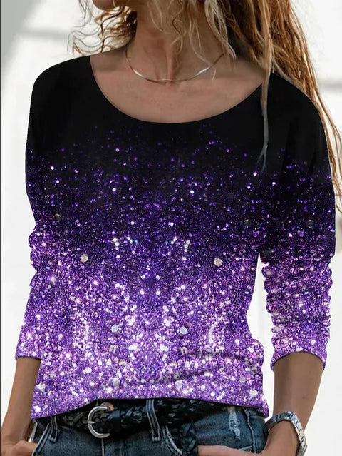 Langärmliges, lockeres, lässiges Pullover-T-Shirt mit Rundhalsausschnitt und 3D-Druck für Damen m300857 