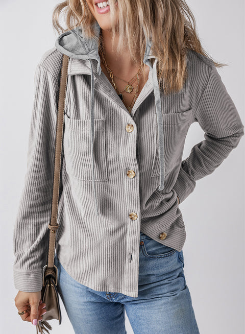Cardigan à revers avec boucle, sac à main, capuche, corde de traction, veste rayée pour femme m301008 
