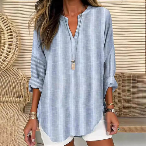Kleine V-ausschnitt button-down schulter langarm frauen T gebogene saum kleidung m301361 