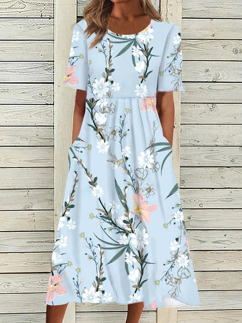 Women's Crew Neck Short Sleeve Long Dress Bohemian Dress m302895