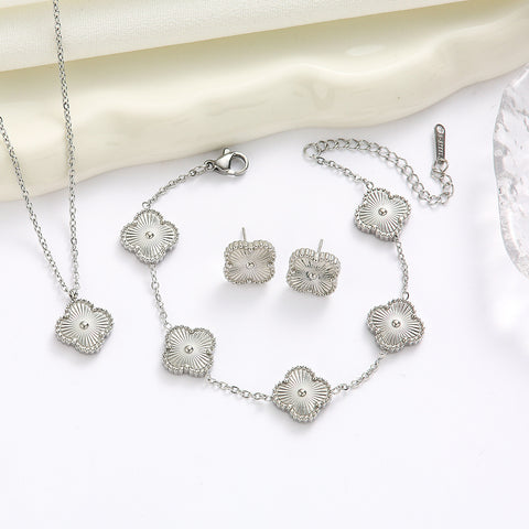 Doppelseitiges Kleeblatt-Schmuckset aus Titanstahl mit Laserarmband, leichter, luxuriöser Diamanteinlage m5010677