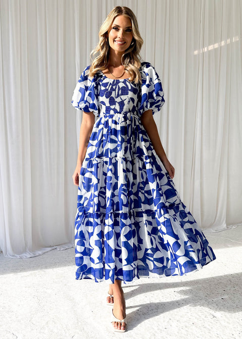 Elegantes, schulterfreies Kleid mit Puffärmeln und Blumenmuster M300289 