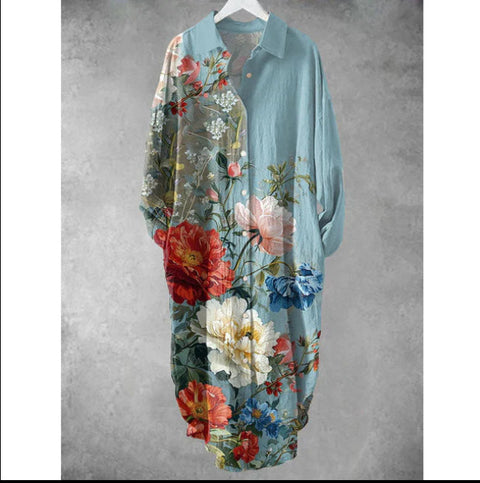 Chemise mi-longue décontractée à revers ample pour femme m301282