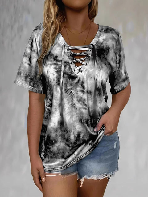 Neues Damen-T-Shirt mit Batikmuster und Seil-Print, lässige Mode, kurzärmelig, m301446 
