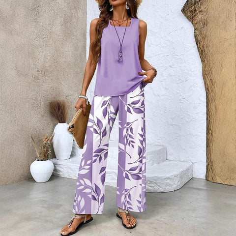 Pull décontracté à col carré et pantalon, impression numérique, deux pièces pour femme m301436 