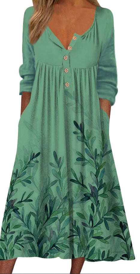 Robe boutonnée avec cardigan à poches imprimé m300714 