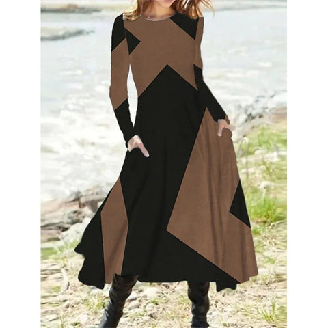 Retro-Stil Mode Herbst und Winter langärmeliges Super-Pendel langes Kleid m300863 