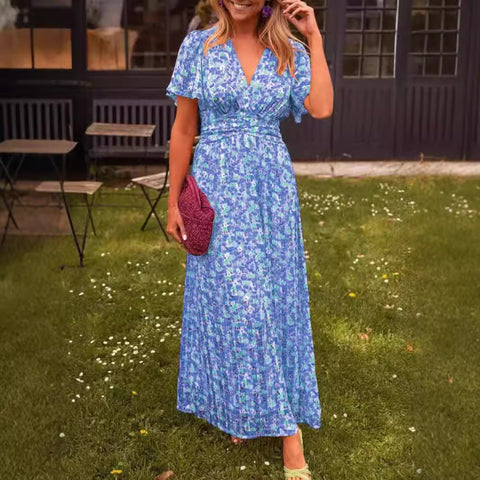 Robe imprimée tempérament à col en V et taille M301307 