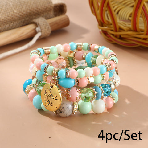 Nouveau bracelet bohème créatif à pompons et perles multicouches m3331286