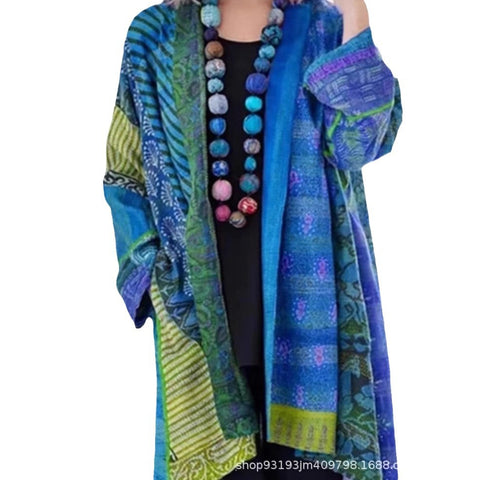 independent stations Amazon popular spot loose ethnic style large size long sleeve printed cardigan m301647
