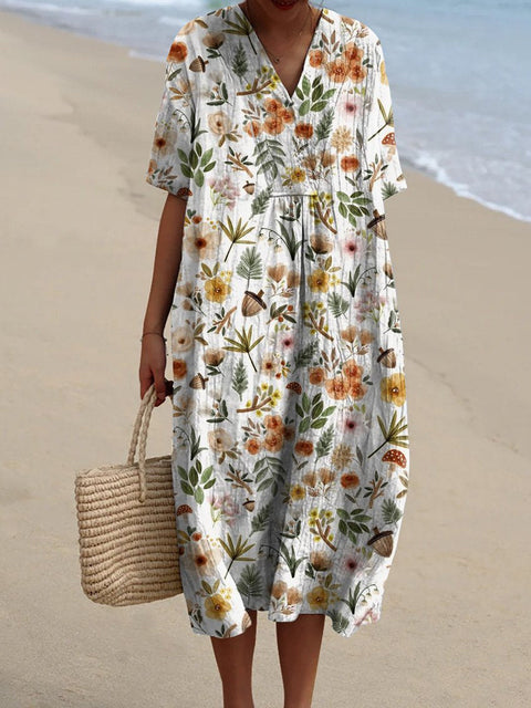 Fashion digital printing large wide V-neck dress m302382