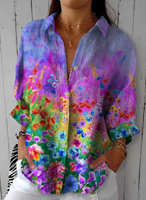 Long Sleeve Shirt 3D Sequin Gradient Print Loose Casual Top m302406