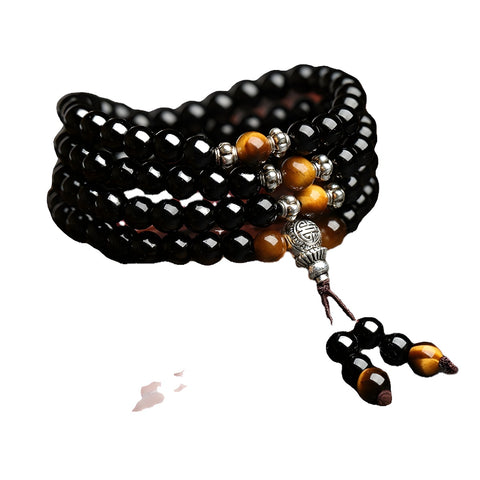Bracelet femme en pierre œil de tigre, style ethnique 108 perles Bouddha, cristal multi-cercles m3331296