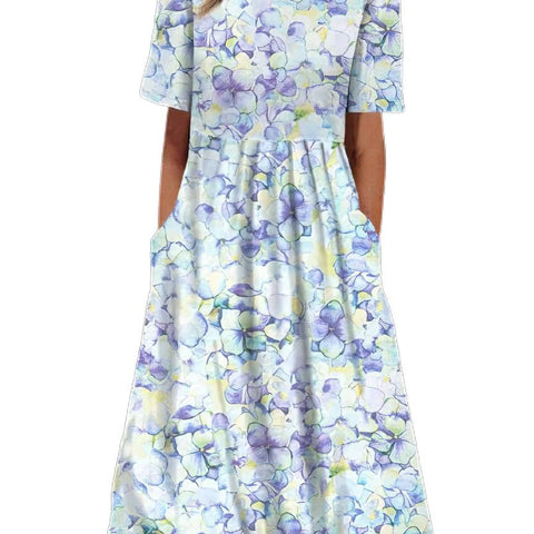 Women's Crew Neck Short Sleeve Long Dress Bohemian Dress m302895