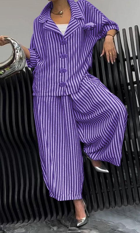 Autumn commuter temperament flower striped loose blazer casual suit m302316