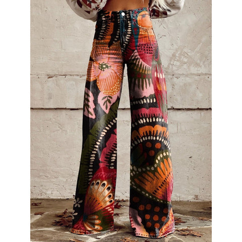 3D heat transfer flared pants simulation denim trousers loose pants m301550