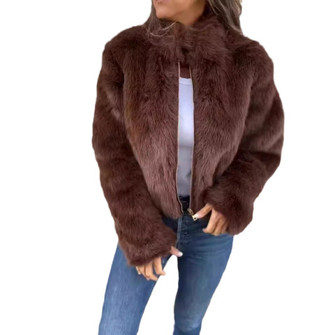 Veste décontractée à col roulé et fermeture éclair en fausse fourrure pour femme, automne et hiver, m301328 