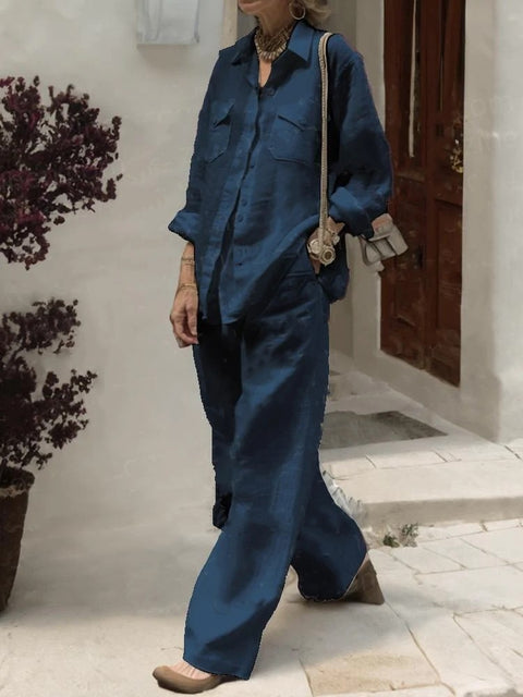 Women's long-sleeved shirt loose pants two-piece set m302108