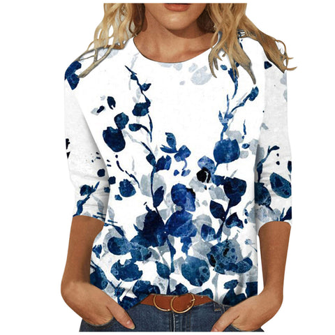 Damenbekleidung Rundhals 3/4 Ärmel Lose Print T-Shirt M300227 