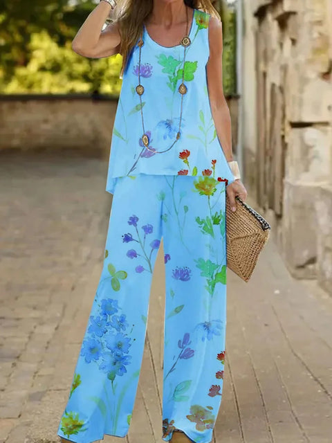 Ensemble gilet et pantalon décontractés à col ras du cou et sans manches m301296 