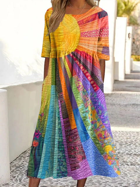 Robe d'été décontractée à col rond et taille moyenne pour femme, nouvelle collection, imprimé pendule, m301303 