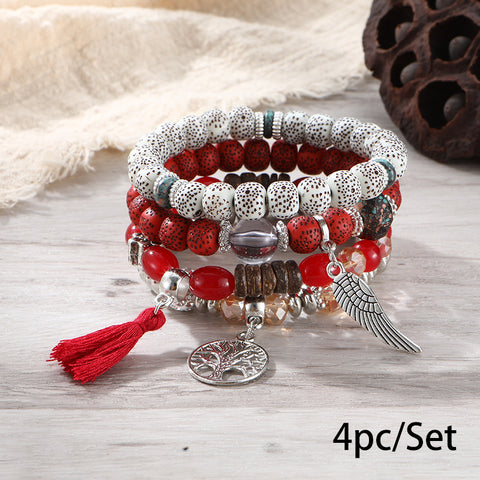 Nouveau bracelet bohème créatif à pompons et perles multicouches m3331286