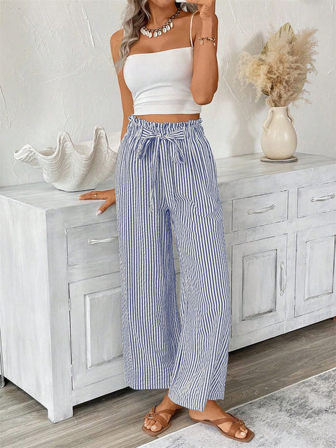 Gestreifte lässig-elegante Hose mit geradem Bein für Damen m301455 