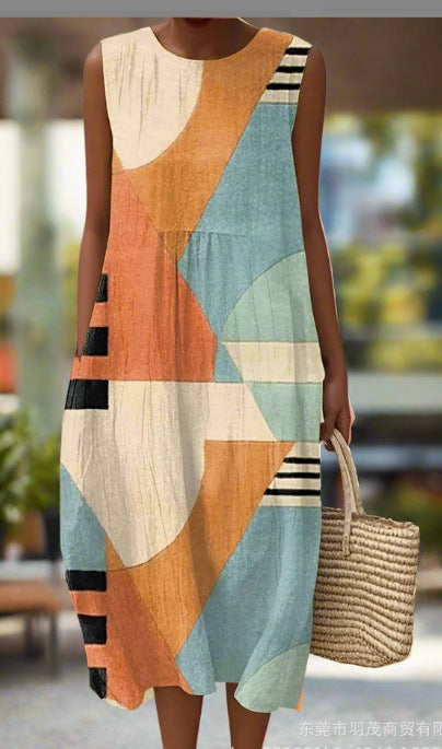 Sleeveless printed temperament long dress dress m301527