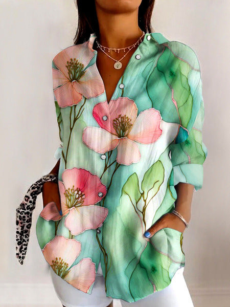 Fashion casual drape retro shirt long sleeve top m303039