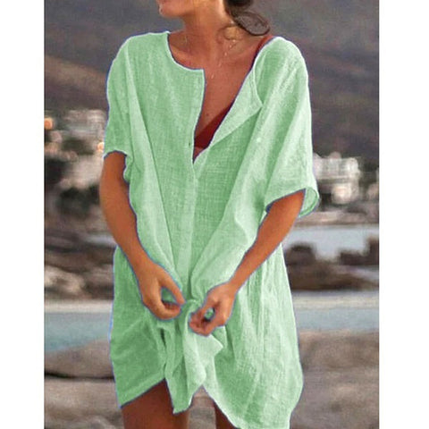 Solid Tunic V Neckline Above Knee Shift Dress m161503789 (5567402)