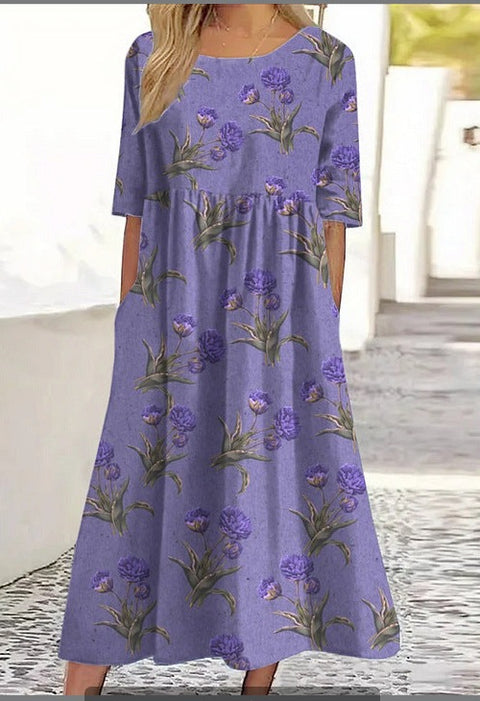 Up and down splicing pocket size printing large wide dress m302623-1