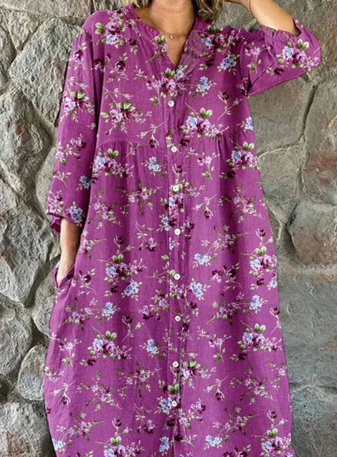 Lockeres Damen-Hemdkleid mit Rundhalsausschnitt, modisch, Premium, langärmlig, bedruckt, m301050