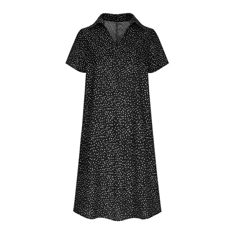 Langes Kleid, lässig, locker, V-Ausschnitt, bedruckt, gepunktet, Hemdkleid, m300919 