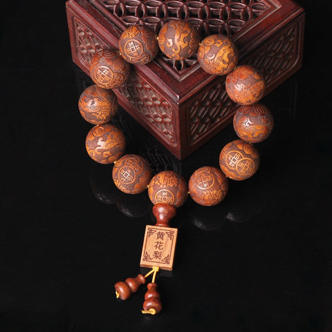 Bracelet en perles naturelles de Bouddha Huanghuali vietnamiennes, bracelet en bois de rose et lotus, bracelet en bois parfumé Wenwan m3331302
