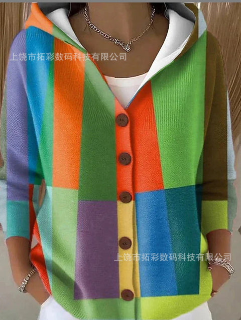 Button knitted hooded cardigan jacket autumn and winter new m303071