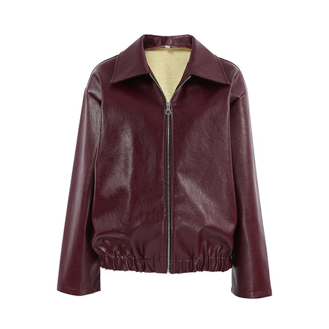 Angola red jacket leather jacket locomotive girl fashion coat 2025 autumn winter m301819